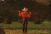 Farmer with a Pitchfork, oil on board painting by Winslow Homer